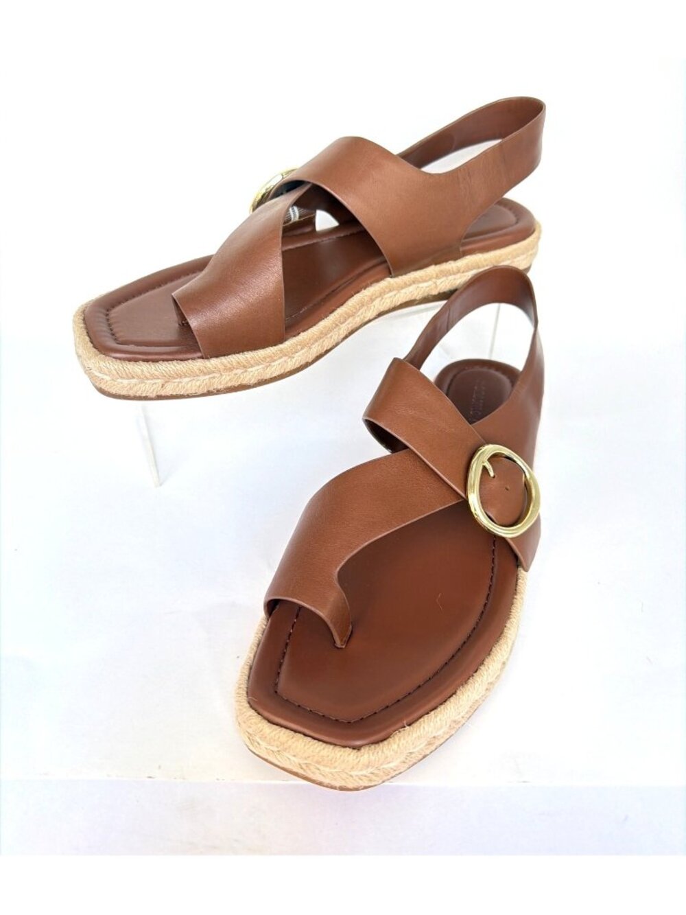 Nordstrom Perri Espadrilles Brown Leather Toe Ring Sandals Women Size 10